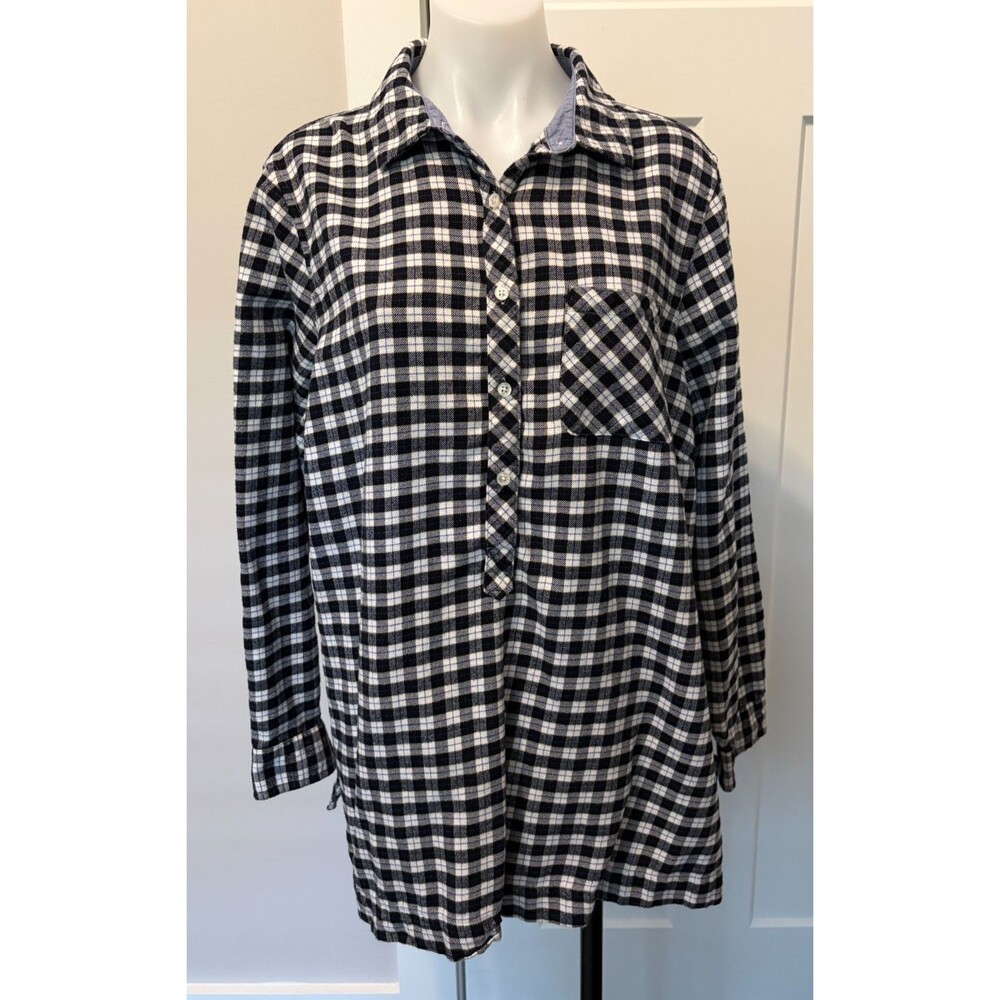 Lands End Womens Popover TOP Long Sleeve Flannel Black White Plaid Size 18W